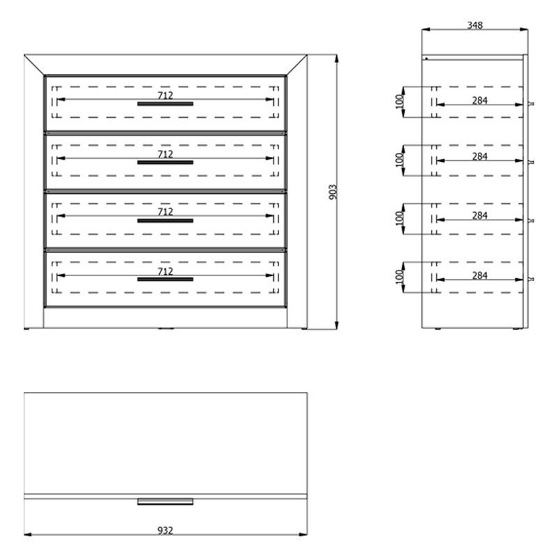 Συρταριέρα Etna 4F Grey Oak/Λευκή Λάκκα 93x35x90.5εκ