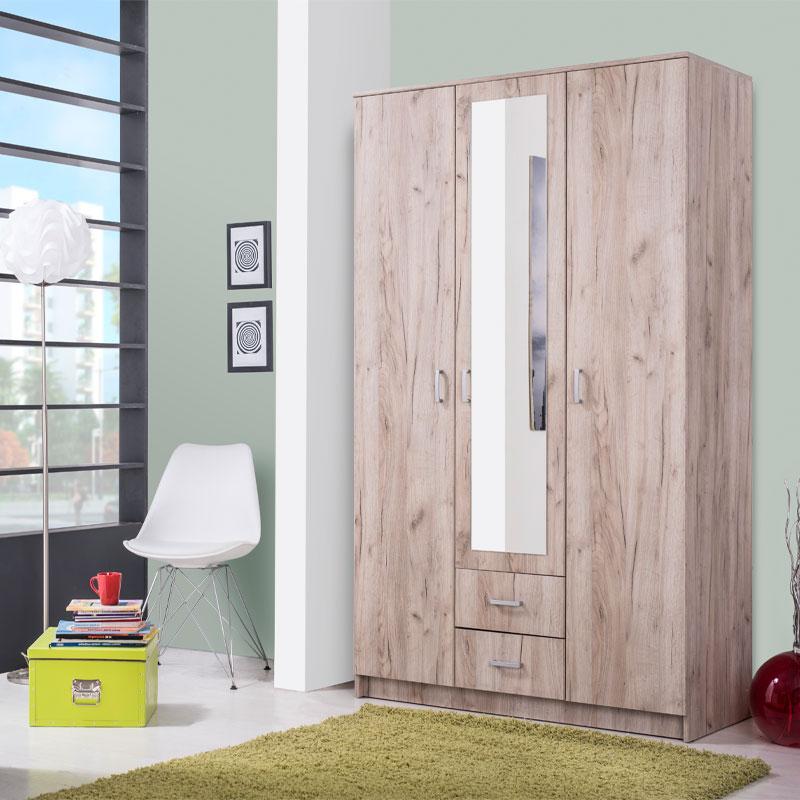 Ντουλάπα Hana 3Κ2Fo Grey Oak 120x52x205Εκ