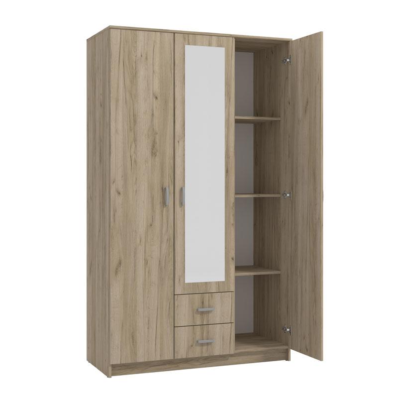 Ντουλάπα Hana 3Κ2Fo Grey Oak 120x52x205Εκ