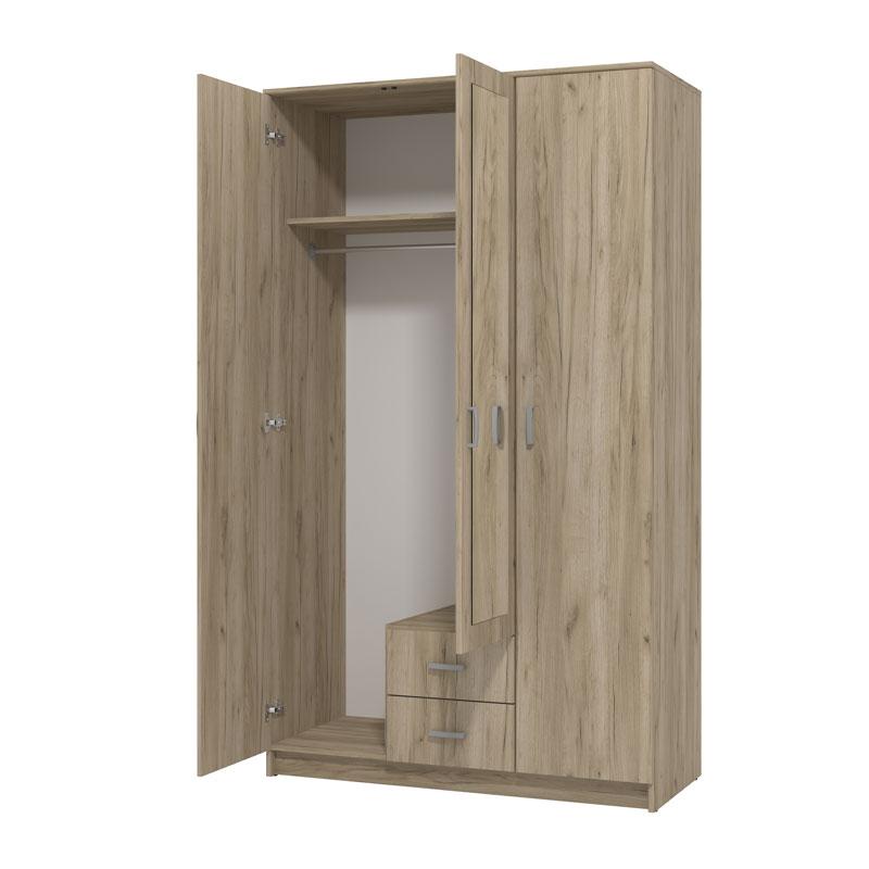 Ντουλάπα Hana 3Κ2Fo Grey Oak 120x52x205Εκ