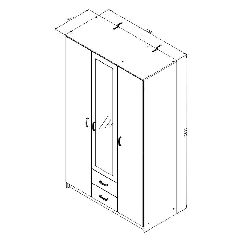 Ντουλάπα Hana 3Κ2Fo Grey Oak 120x52x205Εκ