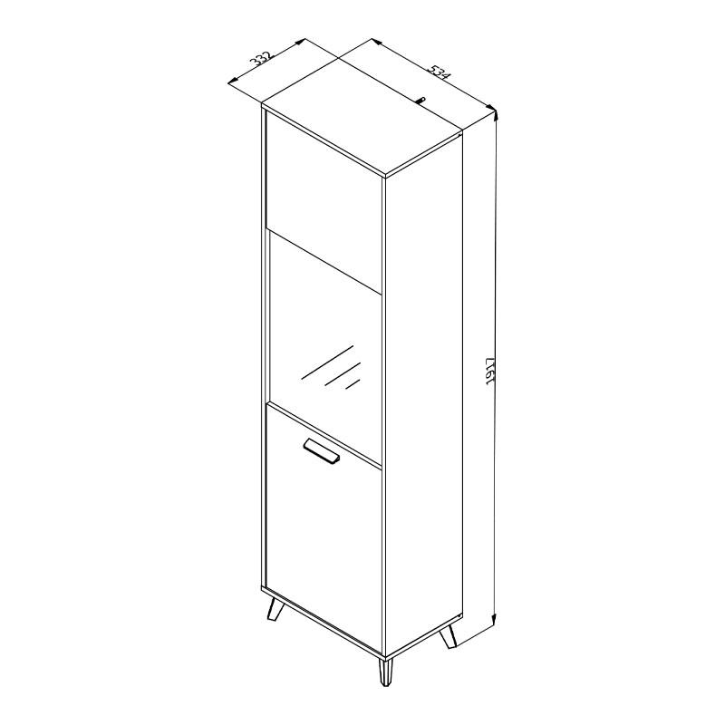 Βιτρίνα Μονόφυλλη Umbria 1K Vs Grey Oak/Μαύρο 53.5x33x191.5εκ