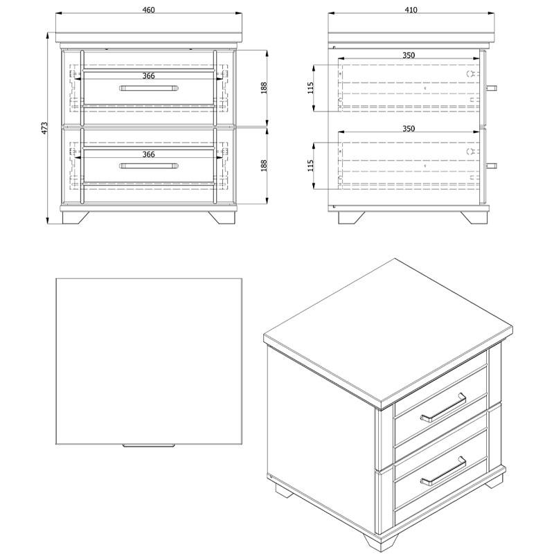 Κομοδίνο Valencia Λευκό Artisan Oak-Λευκο Ματ 46x41x47.5Εκ