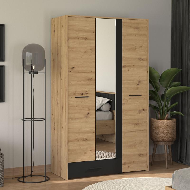 Ντουλάπα Varadero 3K1F1O Artisan Oak - Μαύρο 119x53x203.5Εκ Fylliana