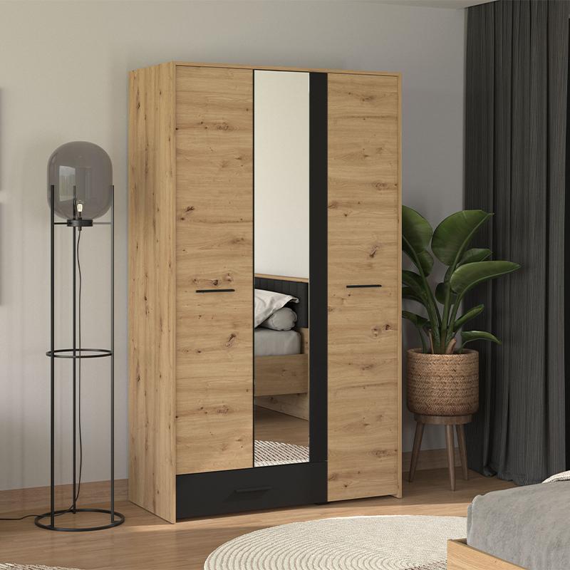 Ντουλάπα Varadero 3K1F1O Artisan Oak - Μαύρο 119x53x203.5Εκ Fylliana