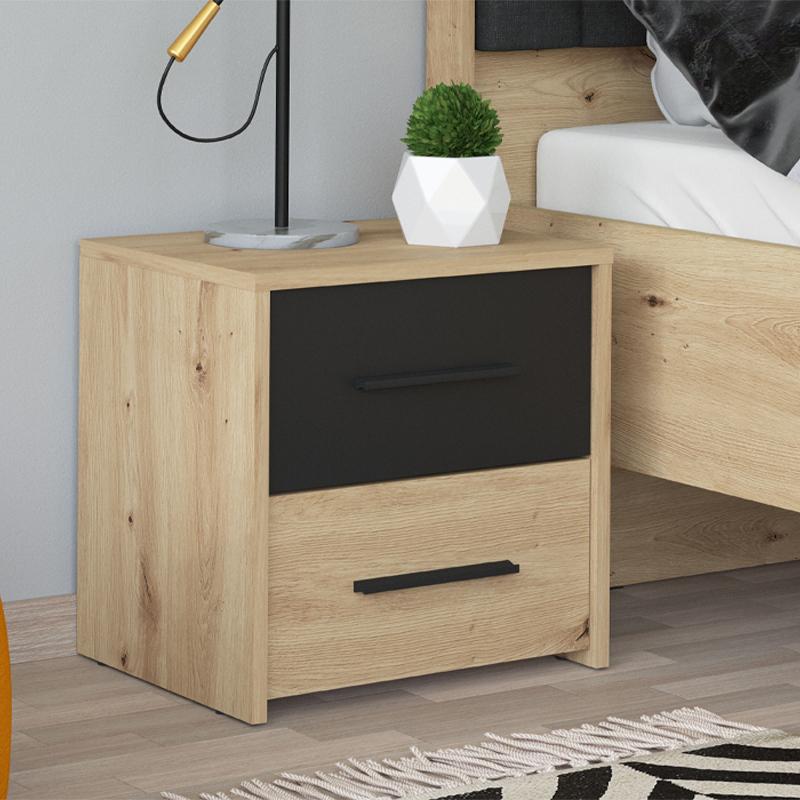 Κομοδίνο Varadero No2F Artisan Oak-Μαύρο 42X33X42 εκ