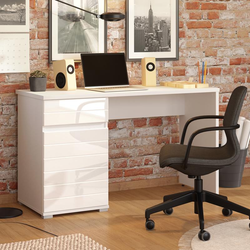 Γραφείο Elan Ξύλινο Opaque White Gloss Foil 130x50x76εκ.