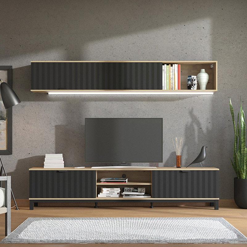 Κέντρο Ψυχαγωγίας/Σύνθεση Monaco Artisan Oak/Μαύρο Ματ 218X40X200Εκ Fylliana