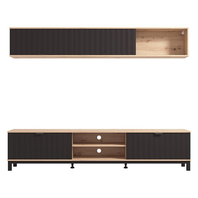 Κέντρο Ψυχαγωγίας/Σύνθεση Monaco Artisan Oak/Μαύρο Ματ 218X40X200Εκ Fylliana