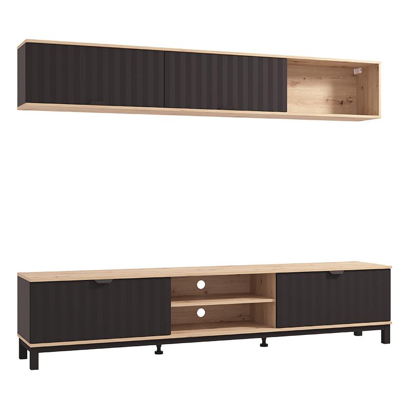 Κέντρο Ψυχαγωγίας/Σύνθεση Monaco Artisan Oak/Μαύρο Ματ 218X40X200Εκ Fylliana