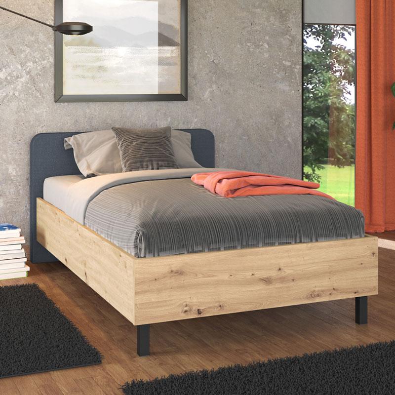 Κρεβάτι Barletta 120 Grey Oak Με Γκρι Ύφασμα 131x213,5X85,5Εκ ( 120X200 )