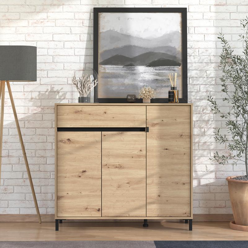Παπουτσοθήκη Flannan 3K1F3V Artisan Oak/Μαύρο Matt Χρώμα 120X40X110Εκ