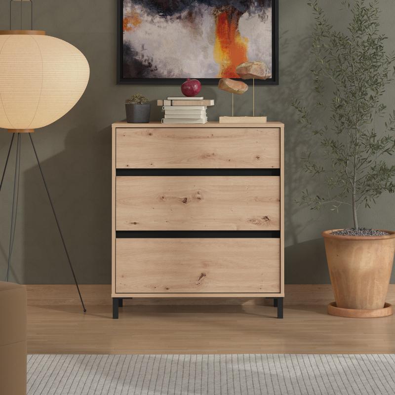 Κομότα/Συρταριέρα Marron 80 3F Artisan Oak/Μαύρο Ματτ Χρώμα 80X40X90Εκ Fylliana