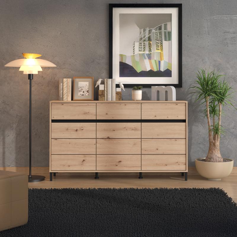 Κομότα-Μπουφές Marron 157 3K3F3V Artisan Oak/Μαύρο Ματ Χρώμα 157x40x90Εκ Fylliana
