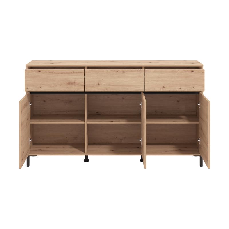 Κομότα-Μπουφές Marron 157 3K3F3V Artisan Oak/Μαύρο Ματ Χρώμα 157x40x90Εκ Fylliana