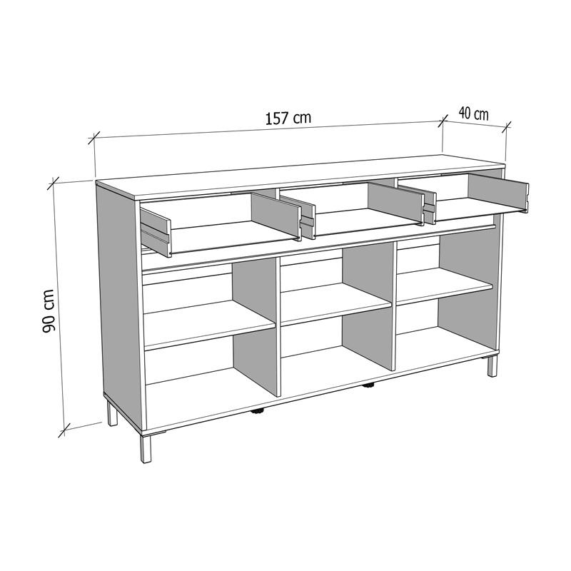 Κομότα-Μπουφές Marron 157 3K3F3V Artisan Oak/Μαύρο Ματ Χρώμα 157x40x90Εκ Fylliana