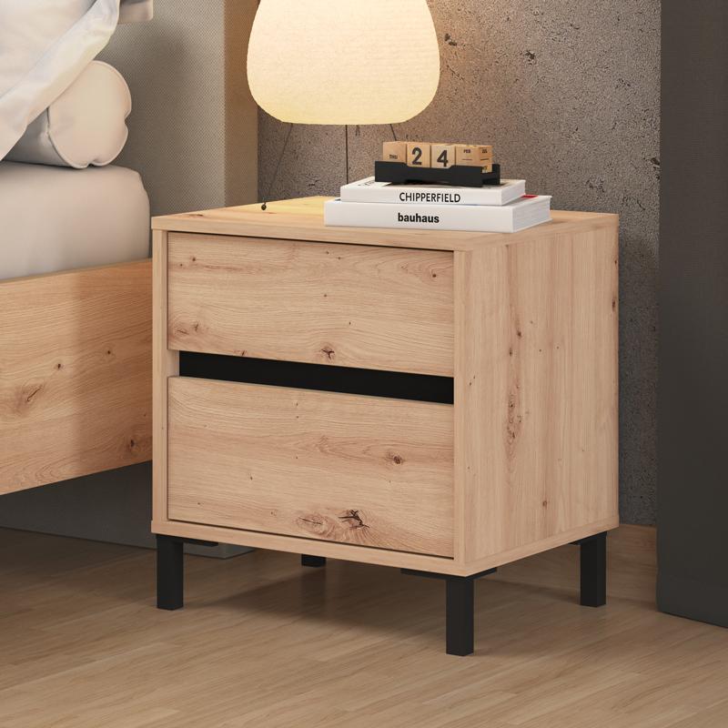Κομοδίνο Marron No2F Artisan Oak/Μαύρο Ματτ Χρώμα 48X40X52Εκ