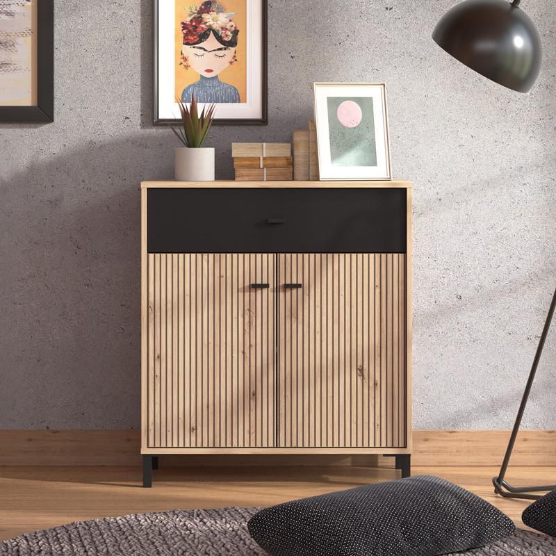 Κομότα-Μπουφές Avignon 80 2K1F2V Artisan Oak-Μαυρο Χρώμα 80X40X90Εκ