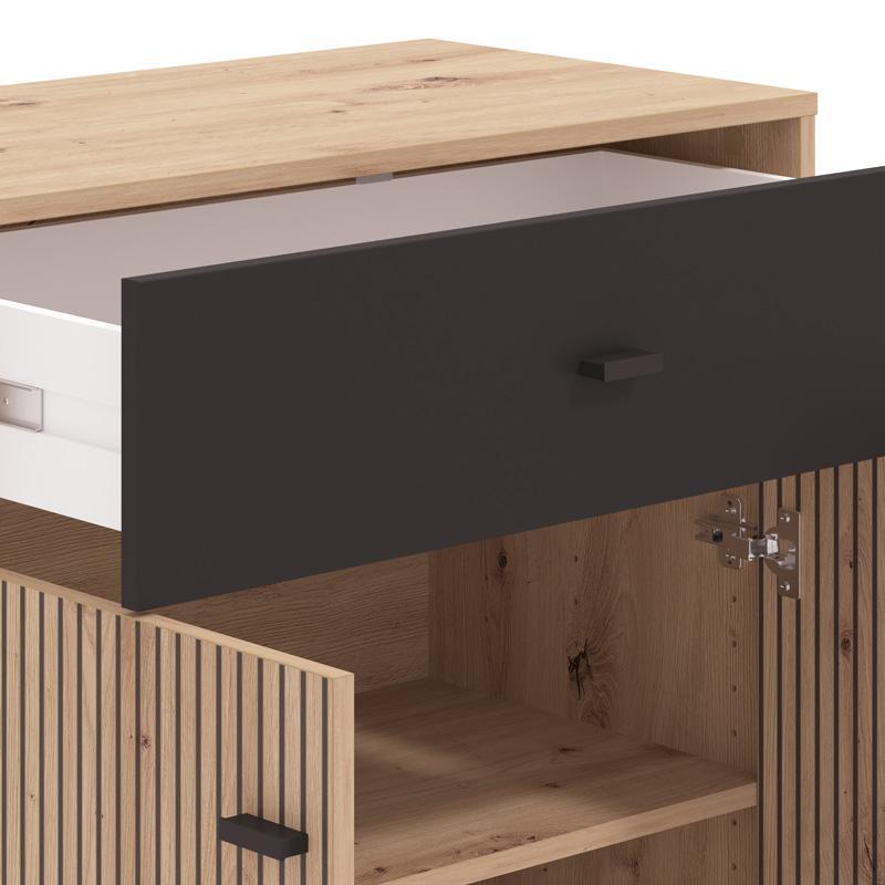 Κομότα-Μπουφές Avignon 80 2K1F2V Artisan Oak-Μαυρο Χρώμα 80X40X90Εκ