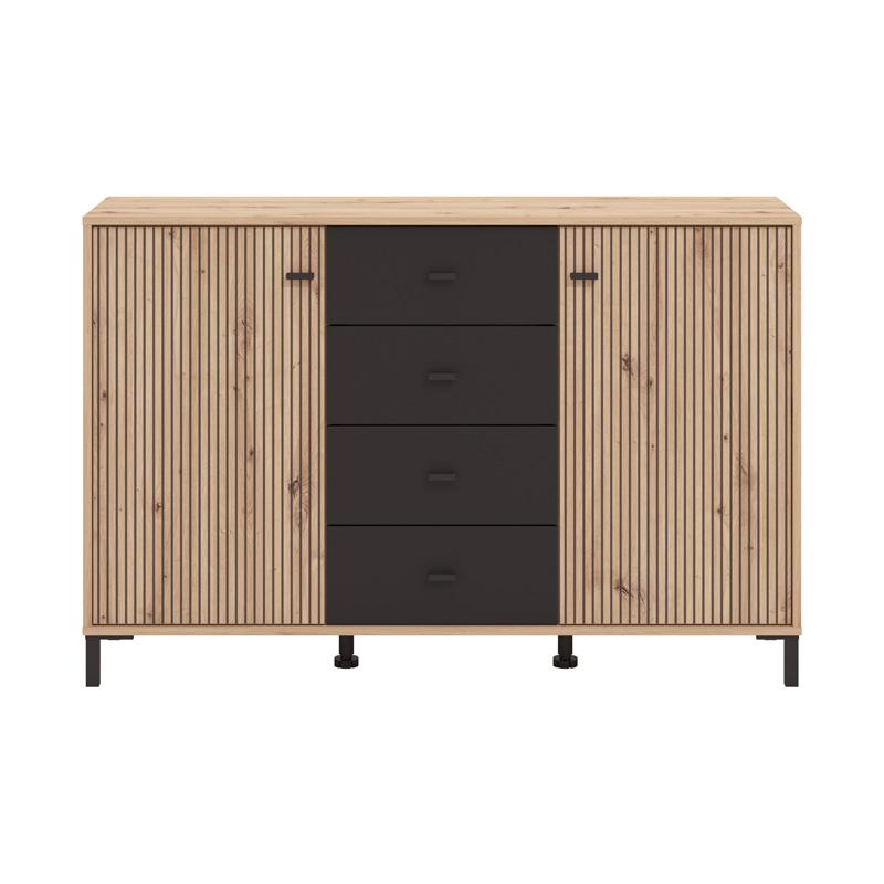 Κομοτα-Μπουφες Avignon 138 3K4F2V Artisan Oak-Μαυρο Χρωμα 139X40X90Εκ