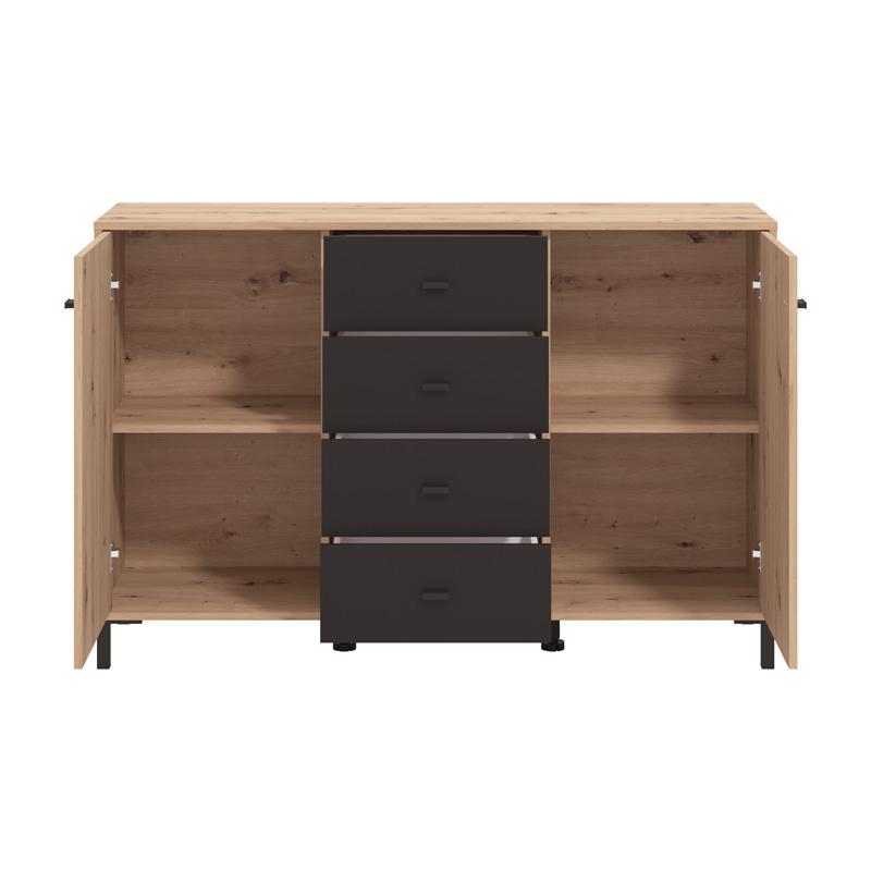 Κομοτα-Μπουφες Avignon 138 3K4F2V Artisan Oak-Μαυρο Χρωμα 139X40X90Εκ