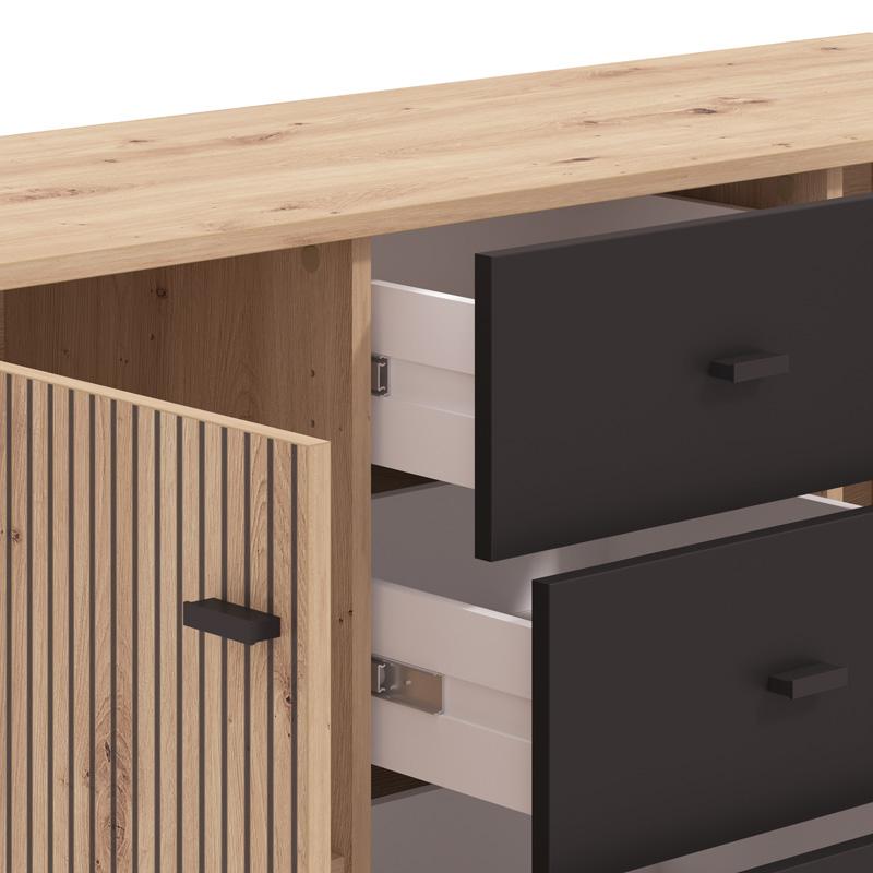 Κομοτα-Μπουφες Avignon 138 3K4F2V Artisan Oak-Μαυρο Χρωμα 139X40X90Εκ