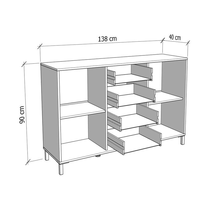 Κομοτα-Μπουφες Avignon 138 3K4F2V Artisan Oak-Μαυρο Χρωμα 139X40X90Εκ
