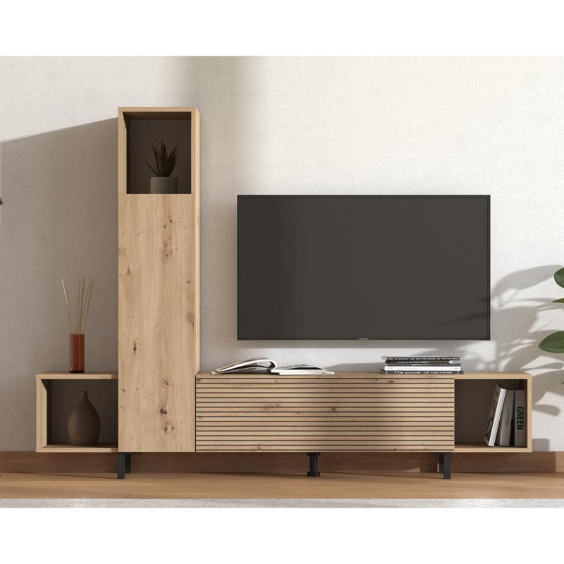 Κέντρο Ψυχαγωγίας-Σύνθεση Andros Artisan Oak Με Μαύρες Γραμμές 184X30X138Εκ Fylliana