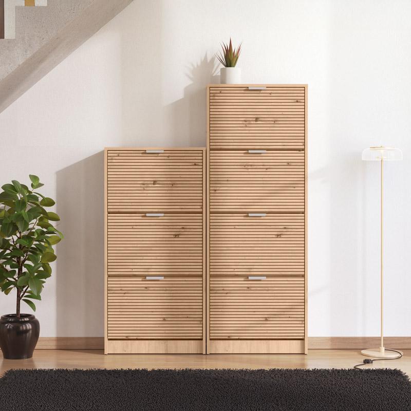 Παπουτσοθήκη Base 13 Artisan Oak-Artisan Oak Με Μαύρες Γραμμές/Μαύρο 58X18X119Εκ Fylliana