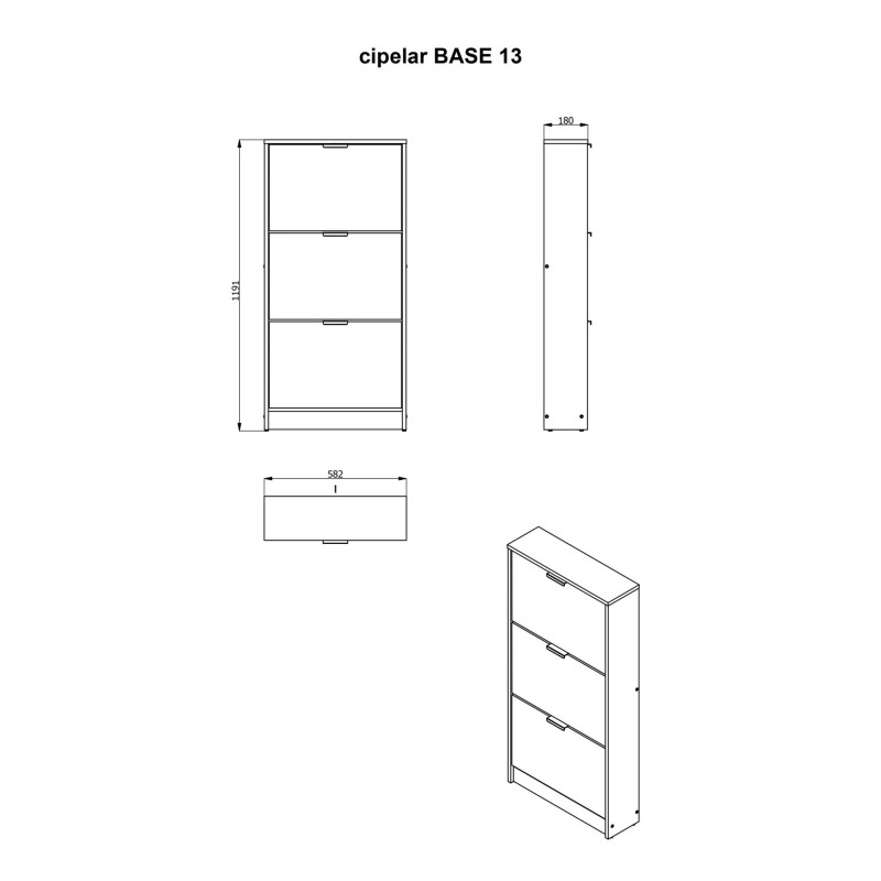 Παπουτσοθήκη Base 13 Artisan Oak-Artisan Oak Με Μαύρες Γραμμές/Μαύρο 58X18X119Εκ Fylliana