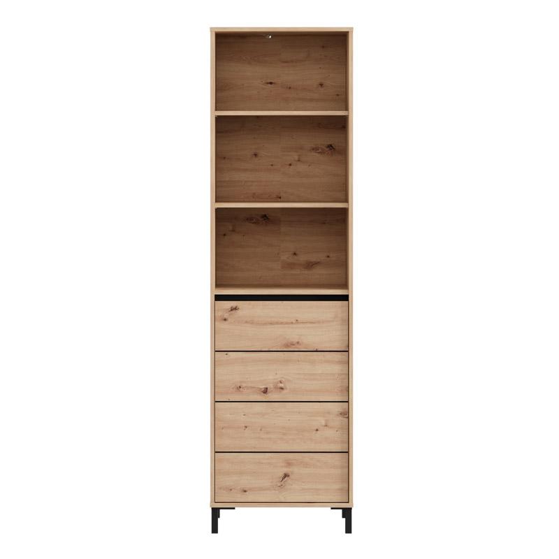 Βιτρίνα Σαλονιού Marron 1k1v Pop 193 από MDF με Τζάμι & Φωτισμό Μαυρο Ματ 55x40x193cm Fylliana