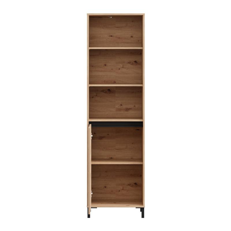 Βιτρίνα Σαλονιού Marron 1k1v Pop 193 από MDF με Τζάμι & Φωτισμό Μαυρο Ματ 55x40x193cm Fylliana