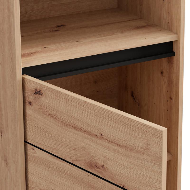 Βιτρίνα Σαλονιού Marron 1k1v Pop 193 από MDF με Τζάμι & Φωτισμό Μαυρο Ματ 55x40x193cm Fylliana