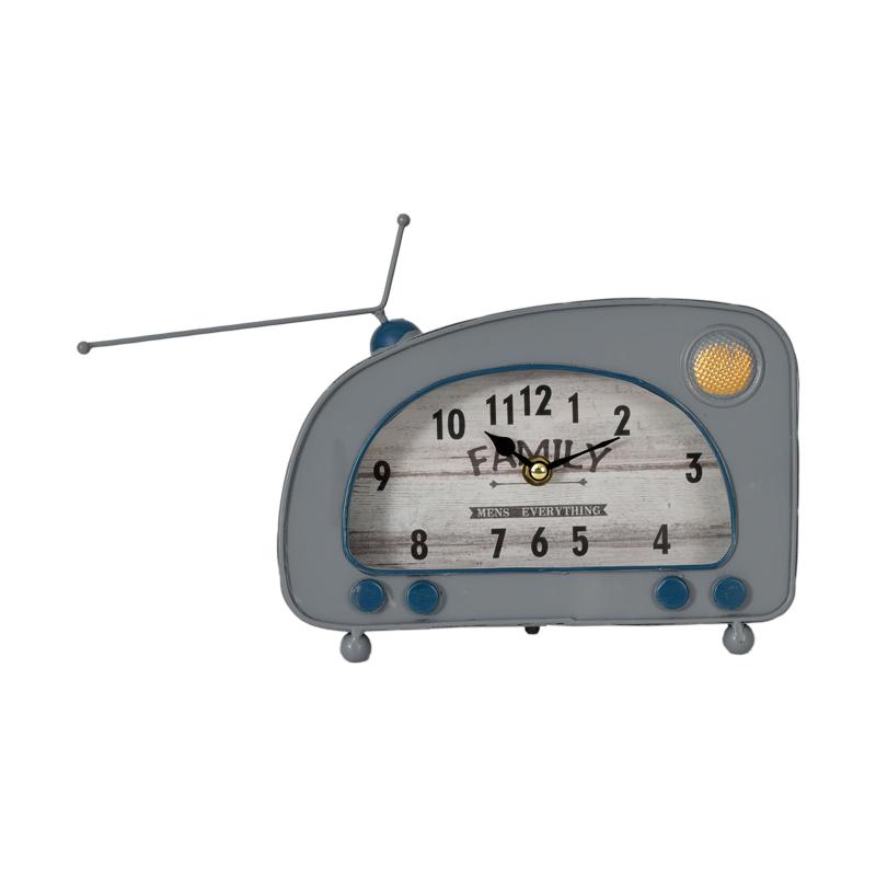 Ρολόι Επιτραπέζιο "Vintage Radio" Μεταλλικό Σιέλ Χρώμα 22x8x16Εκ Fylliana