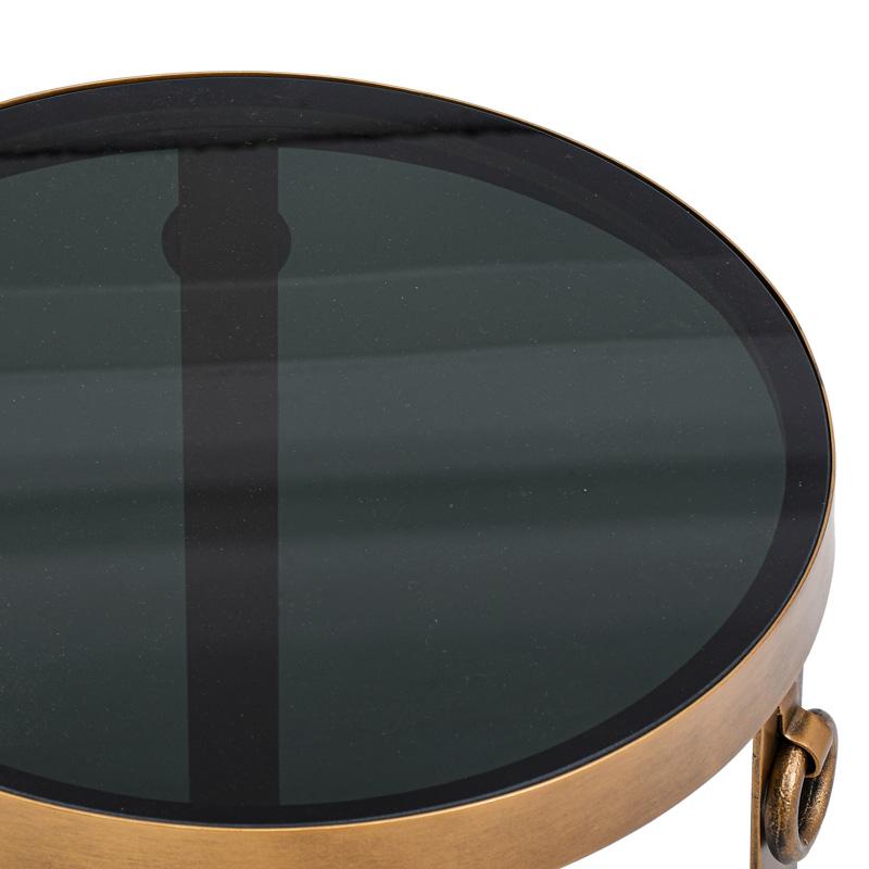 Μεταλλικο Στρογγυλο Τραπεζακι Γωνιας Με Γυαλινη Επιφανεια Fylliana Fl383 Μπρονζε-Μαυρο Χρωμα 60X50Εκ