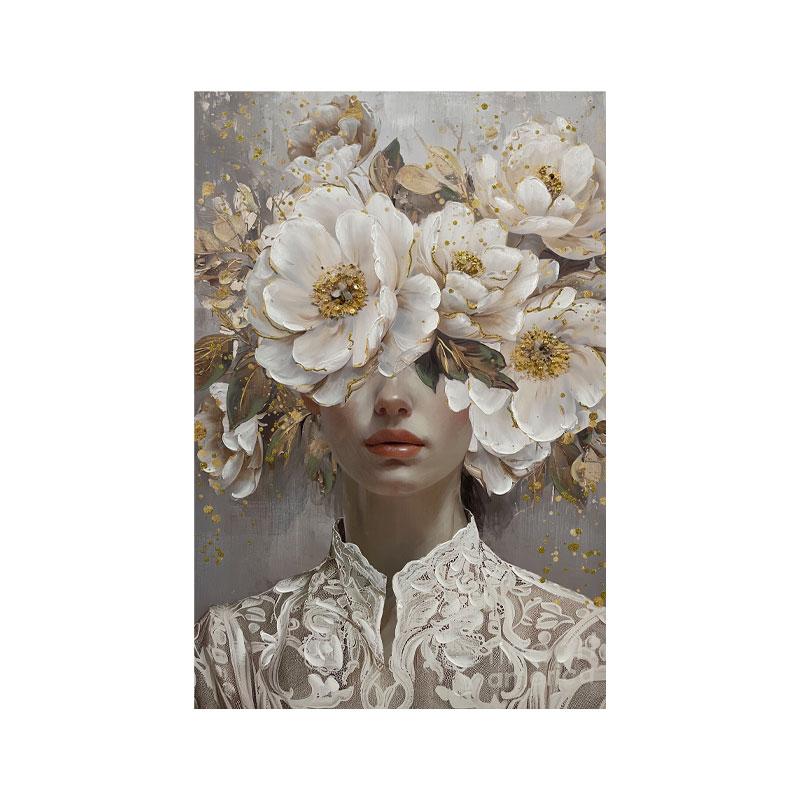 Πινακας Σε Καμβα Fylliana "Woman With Flowers 37073" Μπεζ-Γκρι-Λευκο 60X3X90Εκ