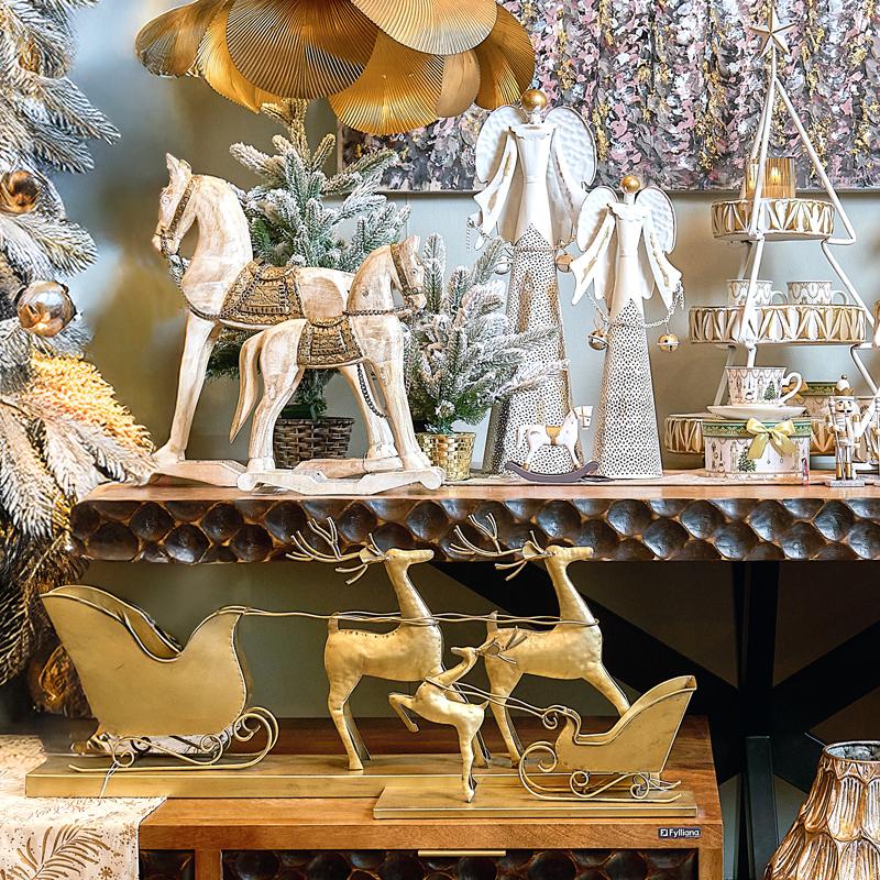 Μεταλλικο Διακοσμητικο Ταρανδος Με Ελκυθρο Fylliana Fl1981 Χρυσο Χρωμα 78X12X36Εκ