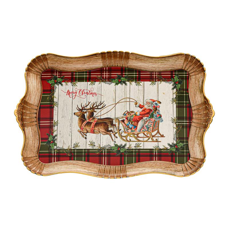 Χριστουγεννιατικος Πλαστικος Δισκος Σερβιρισματος Fylliana Fl10551 Κοκκινο-Λευκο 43X30X3Εκ