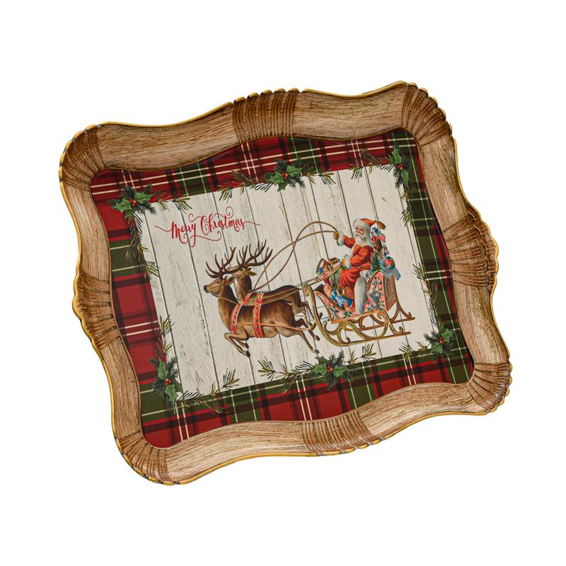 Χριστουγεννιατικος Πλαστικος Δισκος Σερβιρισματος Fylliana Fl10551 Κοκκινο-Λευκο 43X30X3Εκ