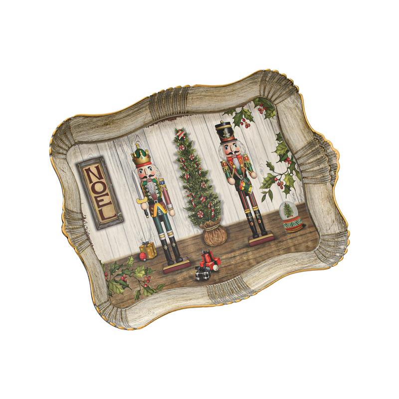 Χριστουγεννιάτικος Πλαστικός Δίσκος Σερβιρίσματος Fl10552 Κόκκινο/Λευκό/Καφέ 43X30X3Εκ Fylliana