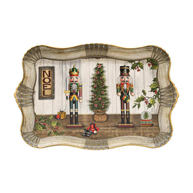 Χριστουγεννιάτικος Πλαστικός Δίσκος Σερβιρίσματος Fl10552 Κόκκινο/Λευκό/Καφέ 43X30X3Εκ Fylliana