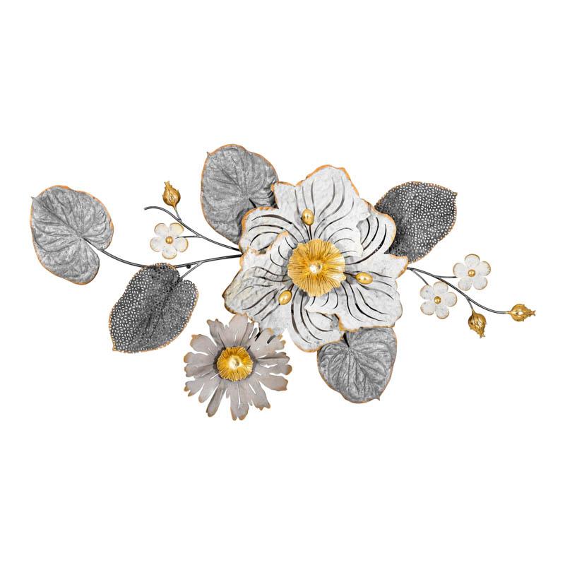 Μεταλλικό Διακοσμητικό Τοίχου Fl0399 Γκρι-Λευκό-Χρυσό Χρώμα 90x7x48Εκ Fylliana 