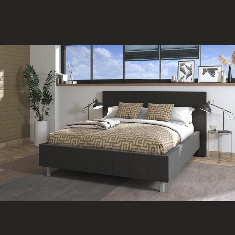 Κρεβάτι Διπλό Bazel Σκούρο Γκρι Ύφασμα Με Γκρι Ποδιά 193x214x110  160x200Εκ Fyliana