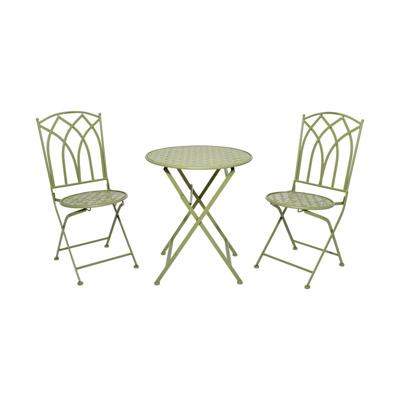 Σετ Μεταλλικό Τραπέζι Κήπου Με 2 Καρέκλες Gordon Πράσινο Χρώμα Fylliana 