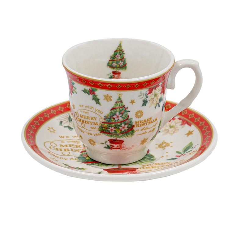 Χριστουγεννιατικο Κεραμικo Σετ Καφε 6 Τεμ Σε Κουτι Fylliana Fl909017 Λευκο-Κοκκινο Χρωμα 6X6Εκ