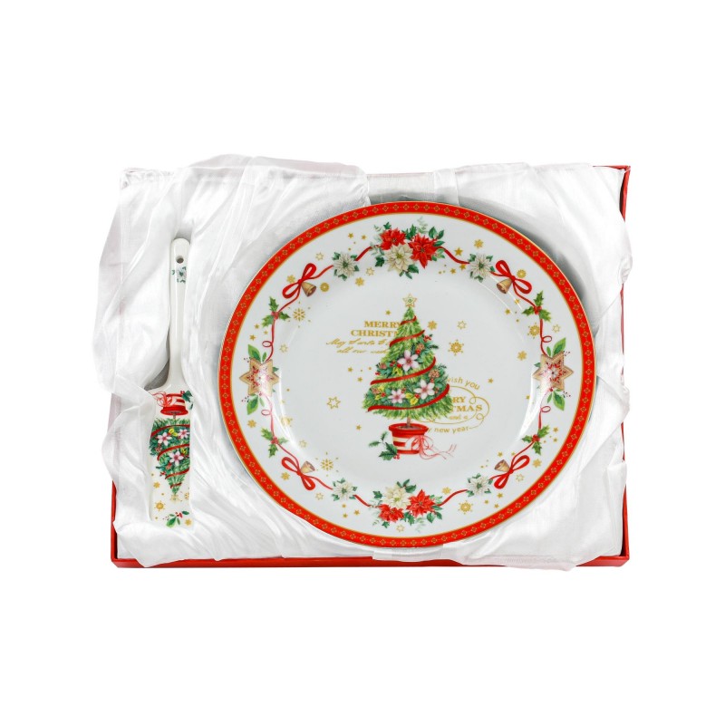 Χριστουγεννιατικη Κεραμικη Πιατελα Με Σπατουλα Σε Κουτι Fylliana Fl9017 Λευκο-Κοκκινο Χρωμα