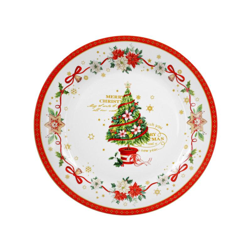 Χριστουγεννιατικη Κεραμικη Πιατελα Με Σπατουλα Σε Κουτι Fylliana Fl9017 Λευκο-Κοκκινο Χρωμα