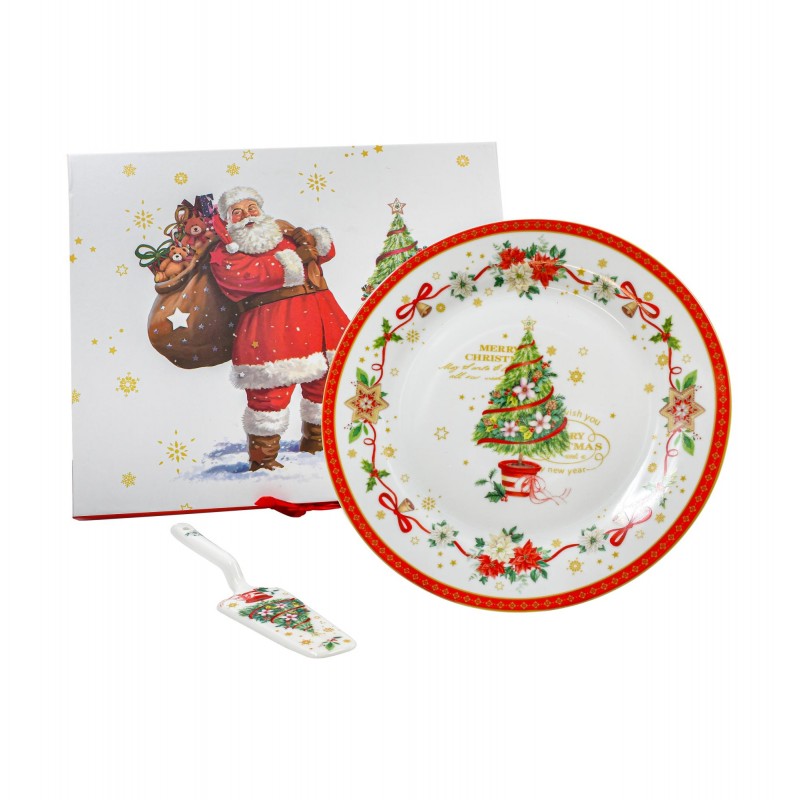 Χριστουγεννιατικη Κεραμικη Πιατελα Με Σπατουλα Σε Κουτι Fylliana Fl9017 Λευκο-Κοκκινο Χρωμα