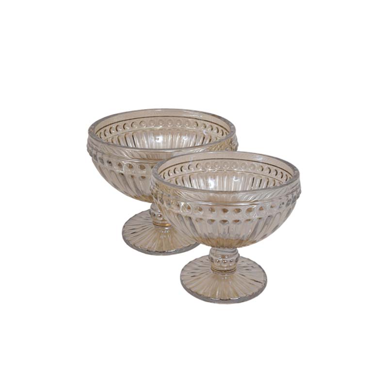 Σετ 6 Τμχ Γυάλινο Μπωλ Παγωτού Stripe Amber Luster