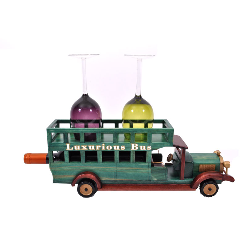 Θήκη Κρασιού "Bus" HJ-04 Ξύλινη Πράσινη/Κόκκινη